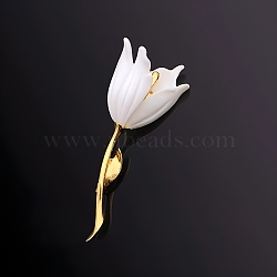 White Champaca Alloy Resin Brooch for Backpack Clothes , White, 77x30mm(PW-WGA49BC-01)