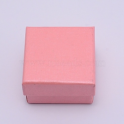 Paper Box, Snap Cover, with Sponge Mat, Ring Box, Square, Pink, 5x5x3.1cm(CON-WH0076-61A)