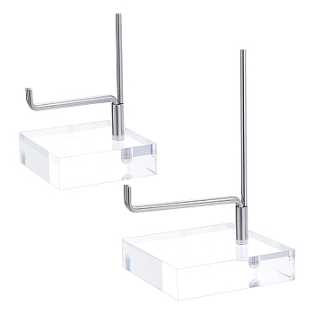 AHADERMAKER 2 Sets 2 Style 304 Stainless Steel Display Holder, with Acrylic Base and Plastic Caps, for Crystal Display, Square, Clear, 5~6x5~6x7.5~10.4cm, 1set/style