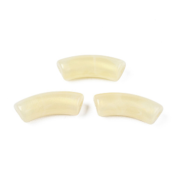 Opaque Acrylic Beads, Two Tone Color, with Glitter Powder, Curved Tube, Lemon Chiffon, 35x13x11mm, Hole: 3.5mm, about 148pcs/500g