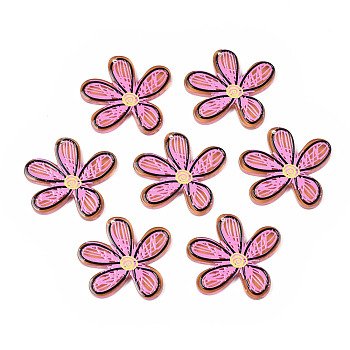 Transparent Acrylic Pendants, 3D Printed, Flower, Pink, 35x35x3.5mm, Hole: 1.5mm