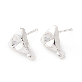 304 Stainless Steel Stud Earring Findings, with 316 Surgical Stainless Steel Pins and Vertical Loops, For Pointed Back Rhinestone, Triangle, 925 Sterling Silver Plated, 10x8.5mm, Hole: 1.6mm, Pin: 0.7mm, Tray: 4mm