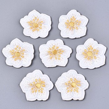Computerized Embroidery Non Woven Fabric Self-adhesive Patches, with Polyester Thread Costume Accessories, Flower, White, 26.5x27.5x2mm