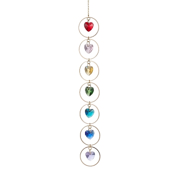 Faceted Glass Suncatchers, Rainbow Maker, Pendant Decorations, with Brass Cable Chains, Heart, 292mm, Pendants: 14x14x7mm