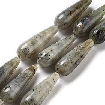 Natural Labradorite Beads Strands, Teardrop, 30~30.5x10~10.5mm, Hole: 1.4mm, about 6pcs/strand, 7.13~7.20 inch(18.1~18.3cm)