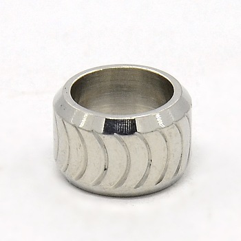 Stainless Steel Large Hole Column Carved Circular Arc Beads, Stainless Steel Color, 11x7mm, Hole: 8mm