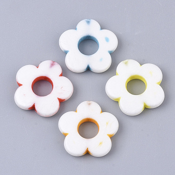Craft Style Acrylic Bead Frames, Flower, Mixed Color, 18x19x4mm, Hole: 1.5mm, Inner Diameter: 6mm, about 600pcs/500g