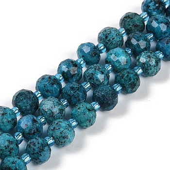 Natural Sesame Jasper Dyed Beads Strands, Faceted, Rondelle, with Seed Beads, Dark Turquoise, 7.5~8x6.5mm, Hole: 1.4mm, about 45~46pcs/strand, 15.75''(40cm)