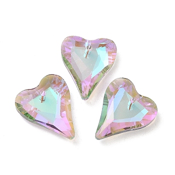 Electroplated Glass Pendants, Back Plated, Faceted, Heart Charms, Thistle, 17.5x14x5mm, Hole: 1.2mm