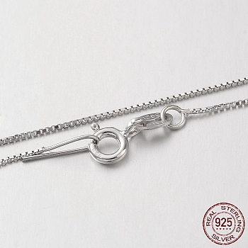 Rhodium Plated 925 Sterling Silver Box Chain Necklaces, with Spring Ring Clasps, Thin Chain, Platinum, 18 inchx0.6mm