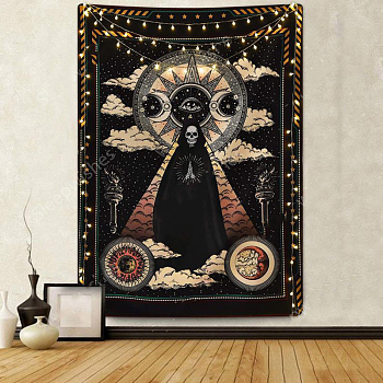Halloween Theme Skull Polyester Wall Hanging Tapestry, for Bedroom Living Room Decoration, Rectangle, Coffee, 1500x1000mm