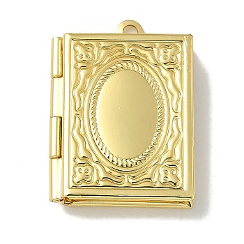 Brass Locket Pendants, Photo Frame Charm, Long-Lasting Plated, Lead Free & Cadmium Free, Book, Golden, 26.5x19x5mm, Hole: 1.9mm, Inner Diameter: 15x9.5mm
