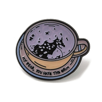 My Dear You Have The Grim Coffee Cup Alloy Enamel Pins Brooches for Backpack Clothes, Violet, 26x30mm