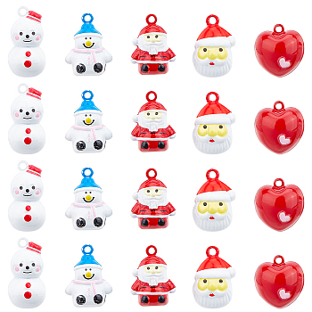 20Pcs 5 Style Christmas Baking Painted Brass Bell Pendants, Mixed Shapes, Mixed Color, 4pcs/style