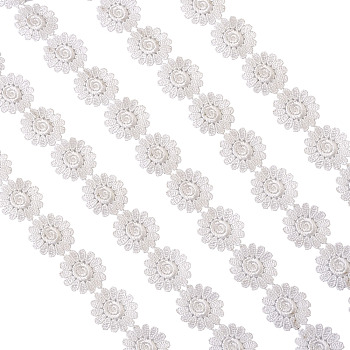 Polyester Lace Trim, Daisy Pattern, White, 30mm