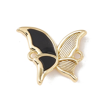 Brass Enamel Connector Charms, Cadmium Free & Lead Free, Butterfly, Real 18K Gold Plated, Black, 17x20x4mm, Hole: 1.6mm