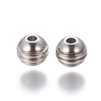 201 Stainless Steel Grooved Beads, Rondelle, Stainless Steel Color, 6x5mm, Hole: 1.6mm