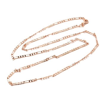 2mm Rack Plating Brass Figaro Chain Necklaces for Women Men, Cadmium Free & Lead Free, 901 Stainless Steel Clasp, Long-Lasting Plated, Rose Gold, 23.62 inch(60cm)