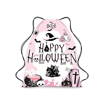 Polyester Backpacks, Nylon Rope Drawstring Bags, Halloween Theme, Pearl Pink, 342x283x0.2mm