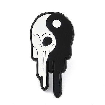 Punk Style Enamel Pins, Alloy Brooches, Skull Yin-yang, 28x14.5mm