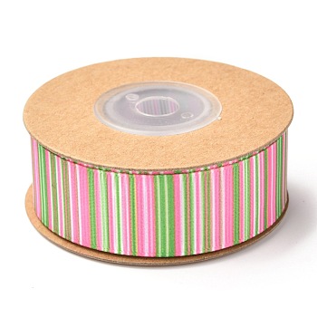 Polyester Ribbon, Vertical Grain Pattern, for Gifts Wrapping Party Decorating, Hot Pink, 7/8 inch(23mm), about 10.9yards(10m)/roll