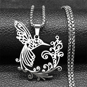 304 Stainless Steel Pendant Necklaces, Phoenix, Stainless Steel Color, 23.31 inch(59.2cm)