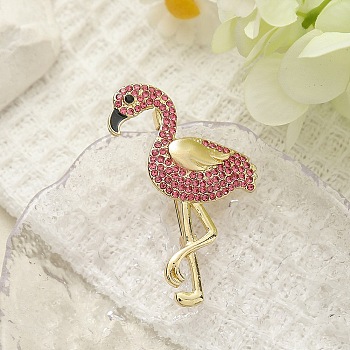 Animal Alloy Rhinestone Brooches for Clothes, Flamingo Shape, 53x34mm