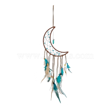 Dark Turquoise Moon Feather Decoration