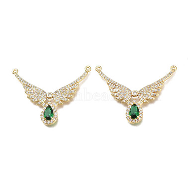 Real 18K Gold Plated Green Wing Brass+Cubic Zirconia Links