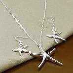 Starfish Alloy Dangle Earrings & Pendant Necklaces Sets, Silver, Necklaces: 450mm(FS-WGE4644-01)