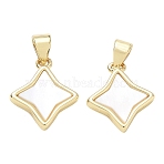 Rack Plating Brass & Natural White Shell Pendants, Star Charm, Cadmium Free & Lead Free, Real 18K Gold Plated, 16x13x2.8mm, Hole: 5x3mm(SH-CBAB0A4-13G)
