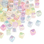 UV Plating Transparent Acrylic Beads, Iridescent, Cube, Mixed Color, 8.5x8.5x8.5mm, Hole: 2.5mm(MACR-K361-37)