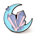 Alloy Enamel Brooches, Enamel Pin, with Butterfly Clutches, Moon with Gemstone, Electrophoresis Black, Colorful, 26x26x10mm(JEWB-P006-F04)