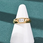 304 Stainless Steel Wide Band Finger Rings, Rectangle, with Glass, Ion Plating(IP), Golden, Clear, Size 7, 3~7mm,US Size 7 1/4(17.5mm)(RJEW-F201-01G-02)