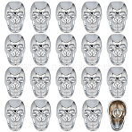 20Pcs Alloy Shank Buttons, Skull, 1-Hole, Platinum, 24~25.5x16x14mm, Hole: 2~3mm(BUTT-PH0001-82B-P)