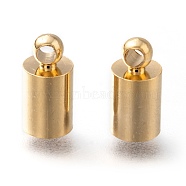 Brass Cord Ends, End Caps, Long-Lasting Plated, Column, Real 24K Gold Plated, 10x5mm, Hole: 1.8mm, Inner Diameter: 4mm(KK-H759-42B-G)