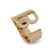 Ion Plating(IP) 304 Stainless Steel Initial Letter B Open Cuff Rings for Women, Real 14K Gold Plated, Inner Diameter: 17.6mm(RJEW-G285-17G)