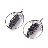 Natural Obsidian Big Pendants, with Brass Findings, Teardrop, 69~71x49~51.5x15~18mm, Hole: 5x6mm(G-F702-02R-C)