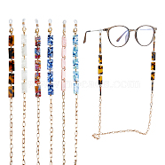 6Pcs 6 Style Eyeglasses Chains, Alloy Oval Link Chains with Acrylic Rectangle Links Neck Strap for Eyeglasses, with Rubber Loop Ends, Mixed Color, 730~757mm, 1Pc/style(AJEW-FH0004-16)