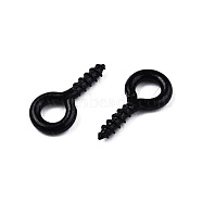 Spray Painted Iron Screw Eye Pin Peg Bails, For Half Drilled Beads, Cadmium Free & Nickel Free & Lead Free, Black, 10x5x1mm, Hole: 2.5mm, Pin: 1.5mm(IFIN-N010-002B-01)