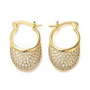 Teardrop Brass Hoop Earrings with Clear Cubic Zirconia, Real 16K Gold Plated, 25x5.5x14.5mm(EJEW-Q791-06G)