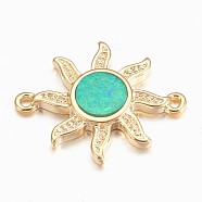 Synthetic Opal Links connectors, with Brass Findings, Sun, Golden, Teal, 18x13x2mm, Hole: 1mm(X-KK-K228-06-04G)