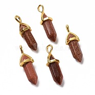 Synthetic Goldstone Pendants, Faceted, with Golden Tone Brass Findings, Lead free & Cadmium Free, Bullet, 27~30x9~10x7~8mm, Hole: 4x3mm(G-K329-12G)