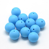 Food Grade Eco-Friendly Silicone Beads, Round, Deep Sky Blue, 8~10mm, Hole: 1~2mm(SIL-R008A-07)