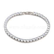 Brass Pave Clear Cubic Zirconia Flat Round Link Bracelets, Nickle Free, Long-Lasting Plated, Platinum, 7-1/8 inch(18.2cm)(BJEW-B094-04P)