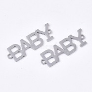 201 Stainless Steel Links connectors, Laser Cut Links, Word Baby, Stainless Steel Color, 29x9x1mm, Hole: 1.5mm(STAS-N091-36P)
