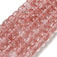 Transparent Spray Painting Crackle Glass Beads Strands, Column, Indian Red, 8x6mm, Hole: 1.2mm, about 65pcs/strand, 15.55''(39.5cm)(GLAA-NH0001-05G)