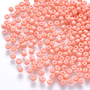 8/0 Baking Paint Glass Round Seed Beads, Light Salmon, 3~3.5x2mm, Hole: 1~1.2mm, about 10000pcs/pound(SEED-S036-01B-17)
