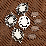 Tibetan Style Alloy Connector Cabochon Bezel Settings and Oval Transparent Glass Cabochons, Antique Silver, Tray: 13x18mm, 39x26mm, Hole: 3mm, Glass Cabochons: 18x13mm(DIY-X0206-AS)