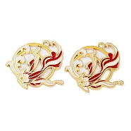 Rack Plating Alloy Enamel Pendants, Golden, Fish with Flower Charm, Crimson, 30x31x1mm, Hole: 2mm(FIND-Q099-03C-01)